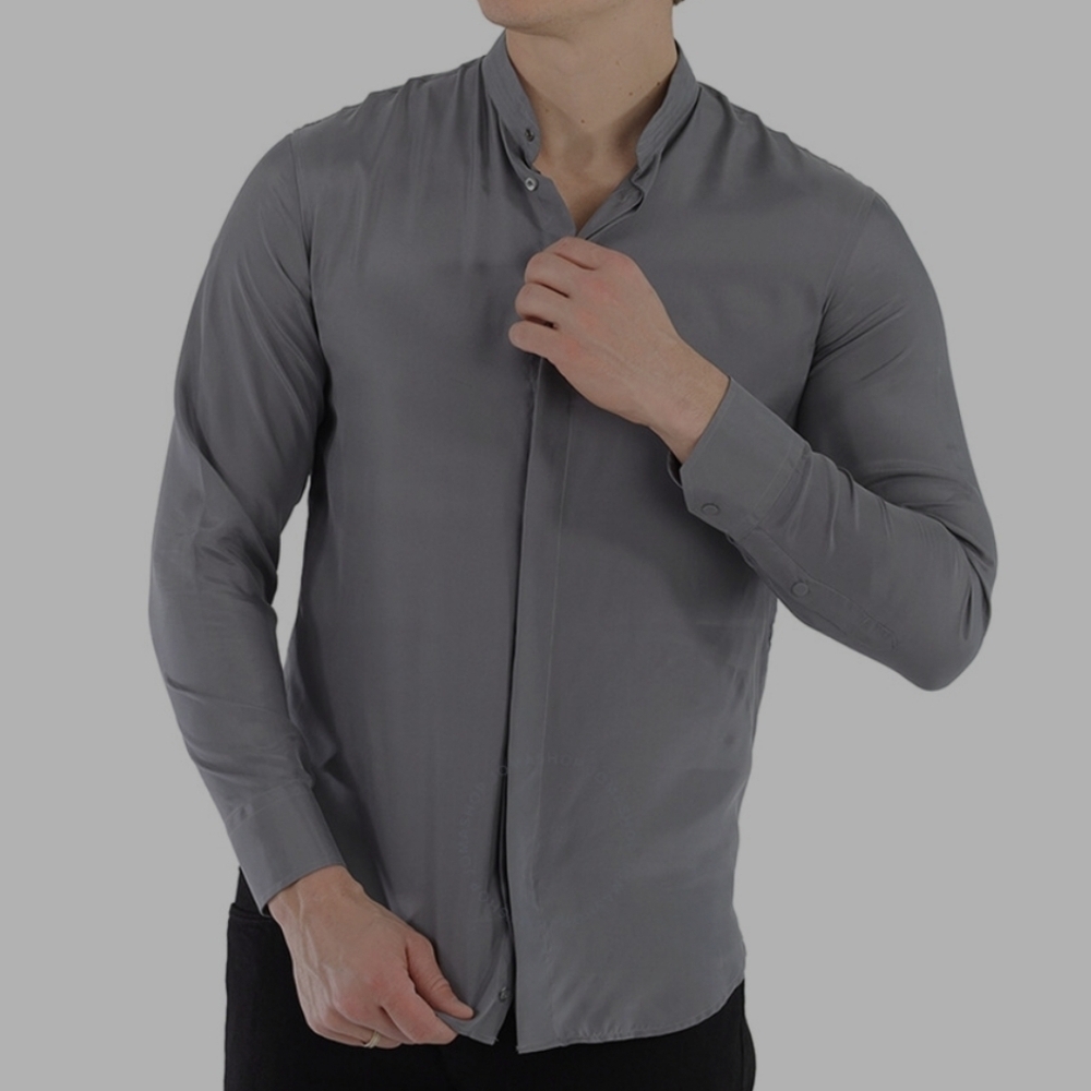 ARMANI COLLEZIONI MEN'S SILK BLEND MANDARIN COLLAR LONG SLEEVE SUMMER SHIRT XL